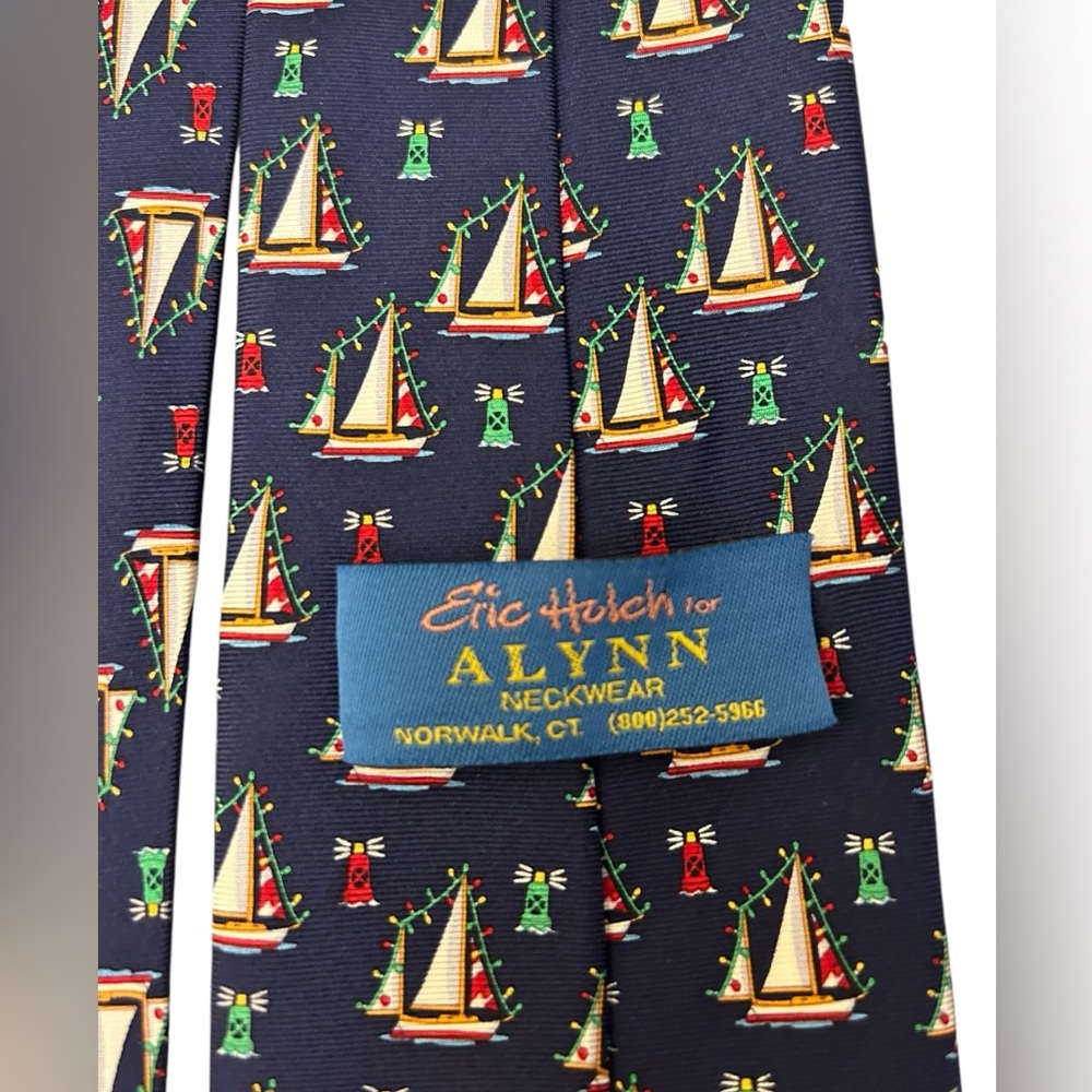 Erich Holch for Alynn 100% Silk‎ Marina Lights Tie Holiday Christmas Sailboats - Picture 3 of 11